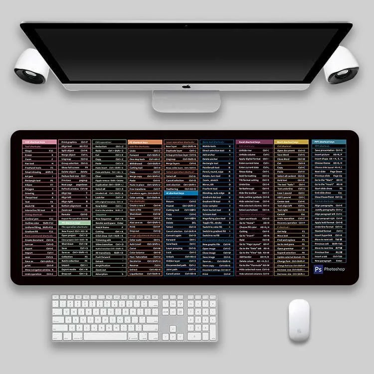 Oversized non-slip rubber and cloth desk pad for keyboard and mouse with thermal transfer printed design