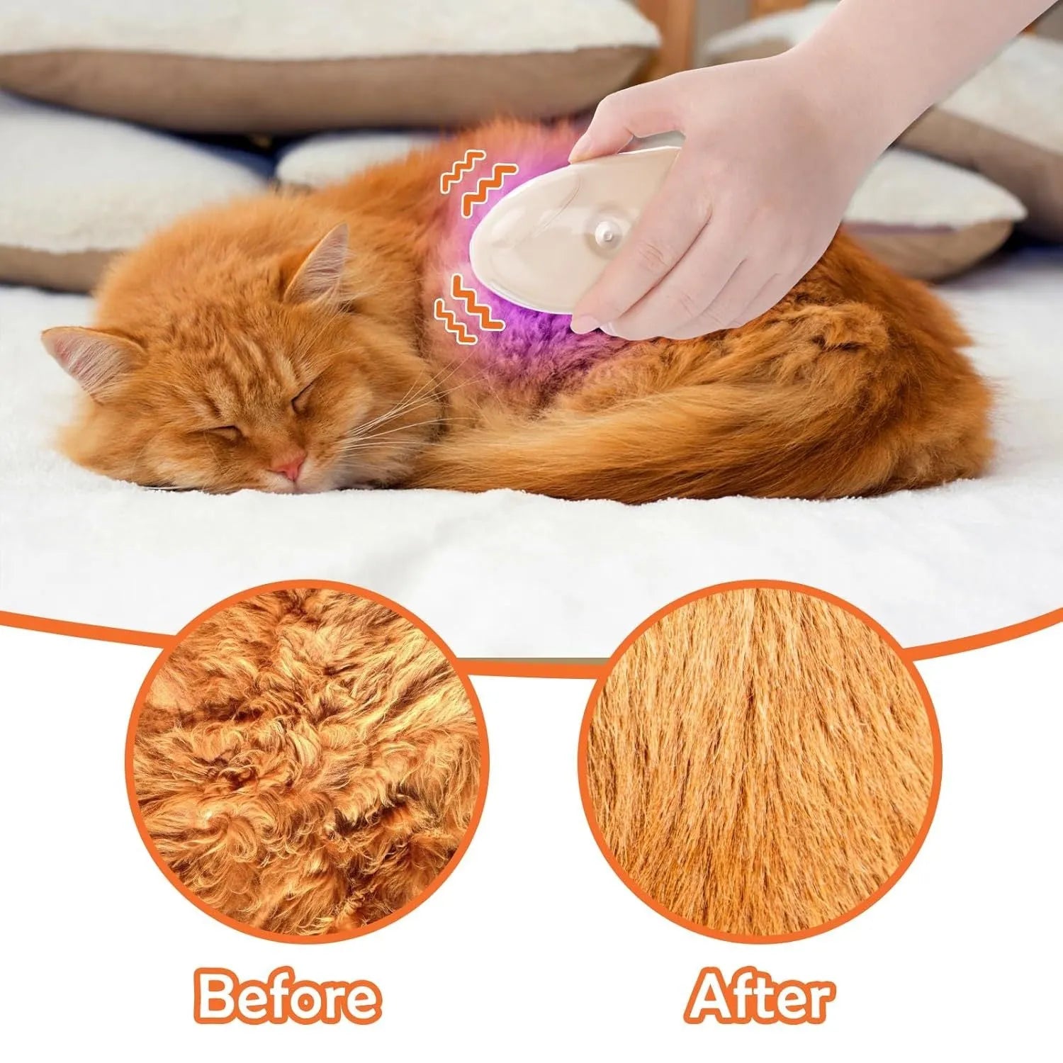 Yellow 4-in-1 cat steam brush with silicone bristles, water tank, and UV lamp for grooming and ringworm detection.