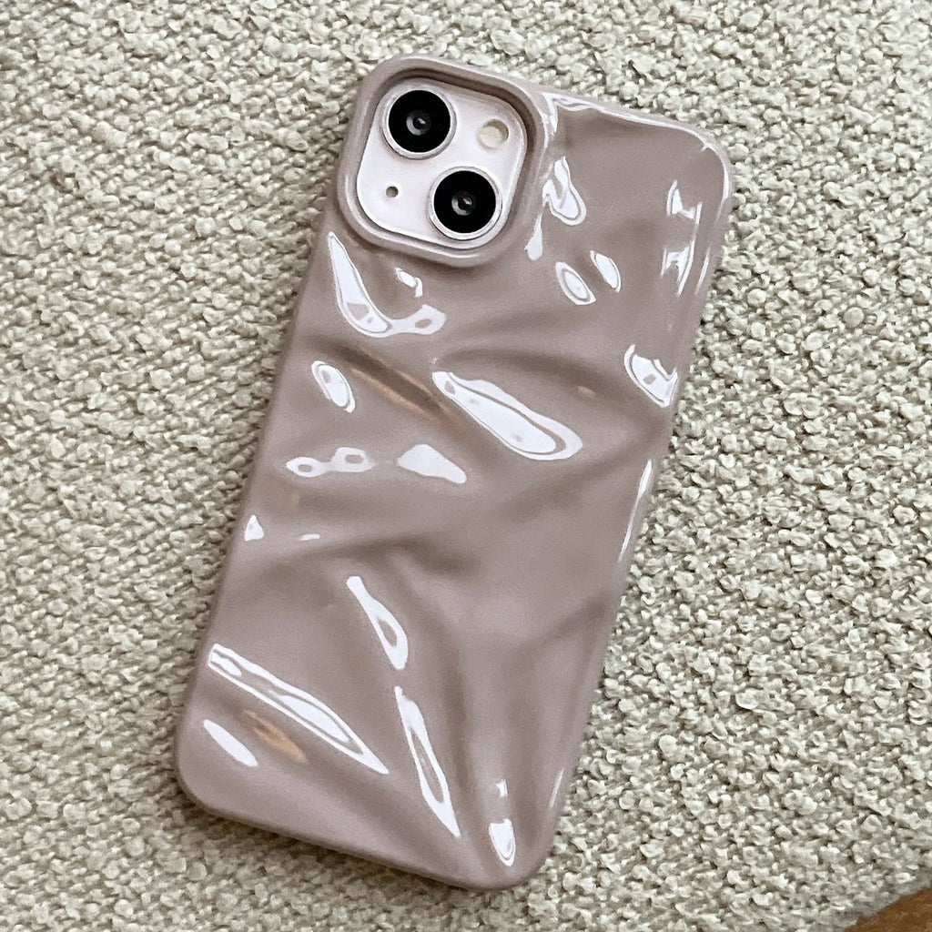 TPU electroplating three-dimensional pleated phone case in milk blue for iPhone