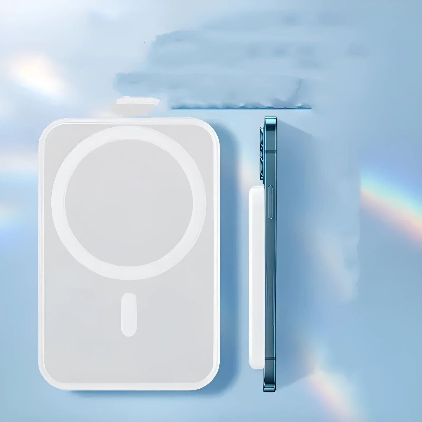 White magnetic wireless charging power bank with compact creative design