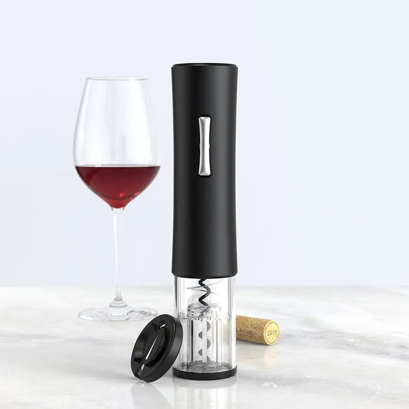 Electric wine bottle opener, ABS matte black, 48x215mm, with alloy spiral hook and foil cutter