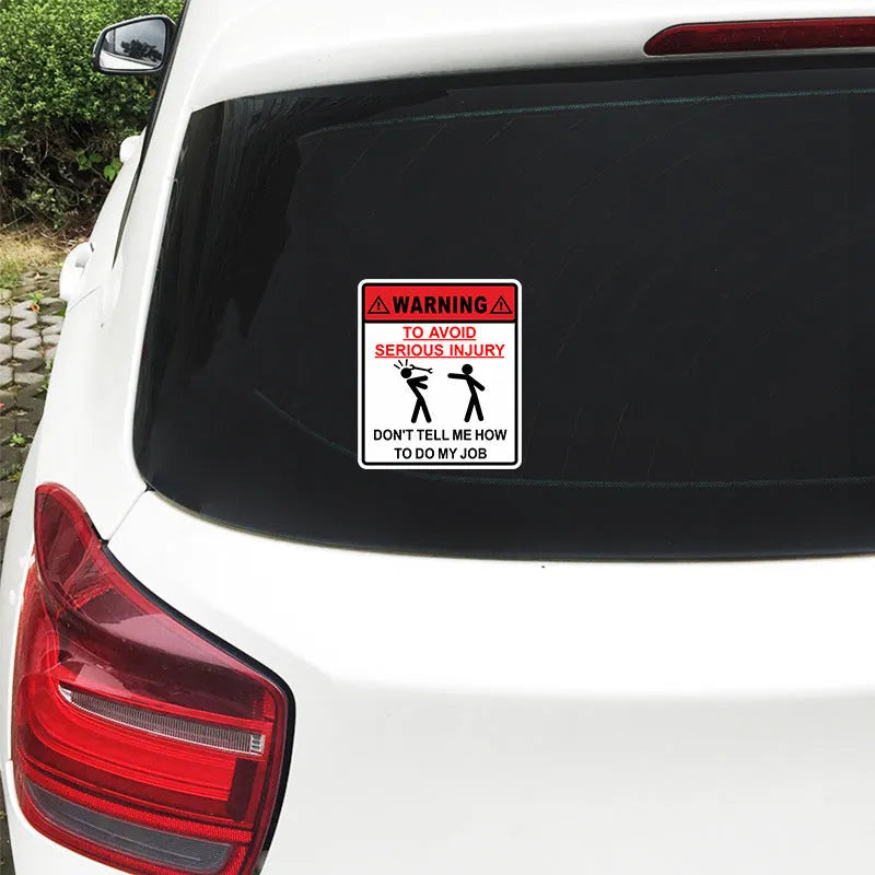 14.9cm by 12.6cm rectangular car glass warning sticker with adhesive backing.
