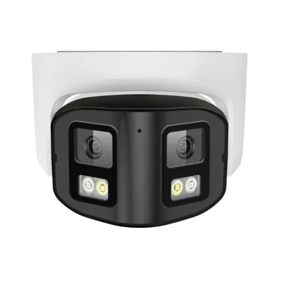 Dual-lens panoramic CCTV webcam with IP66 waterproof rating for indoor and outdoor security monitoring