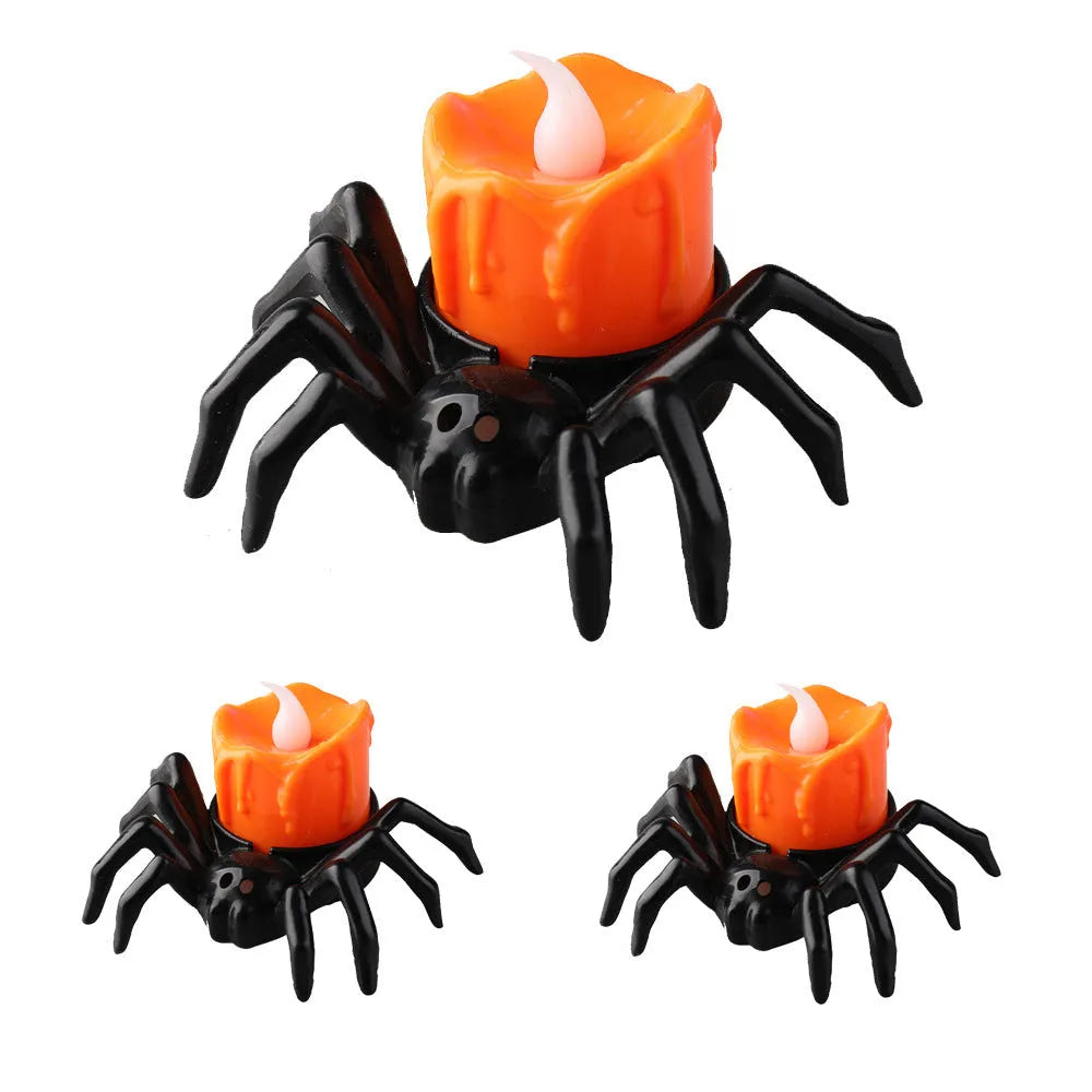 Halloween spider candlestick ornament with plastic construction and American style design.