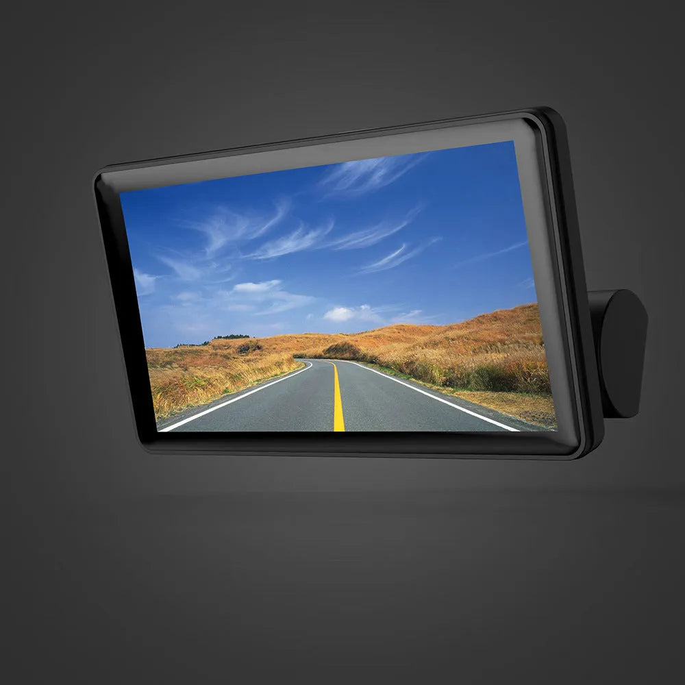 Black three lens dashboard camera with 4 inch screen for front and rear vehicle monitoring
