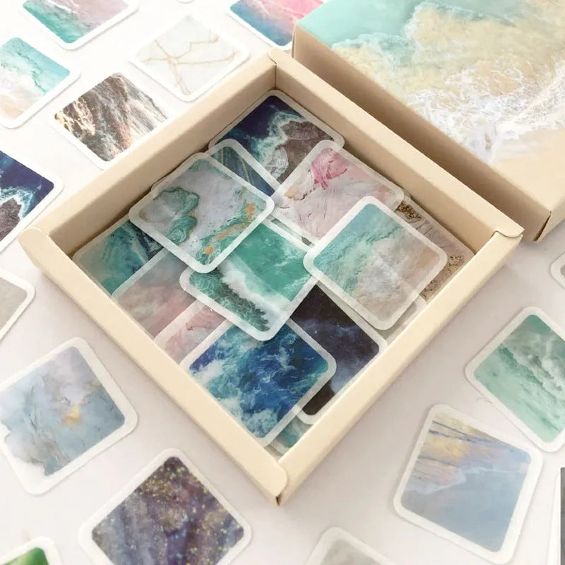 Box containing 200 washi paper stickers for diary decoration, with Japanese paper material.