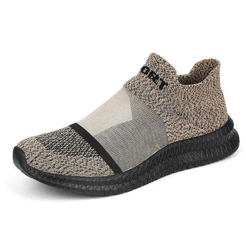 Low-top Flyknit casual sock shoes in khaki colour with lace closure and MD sole.