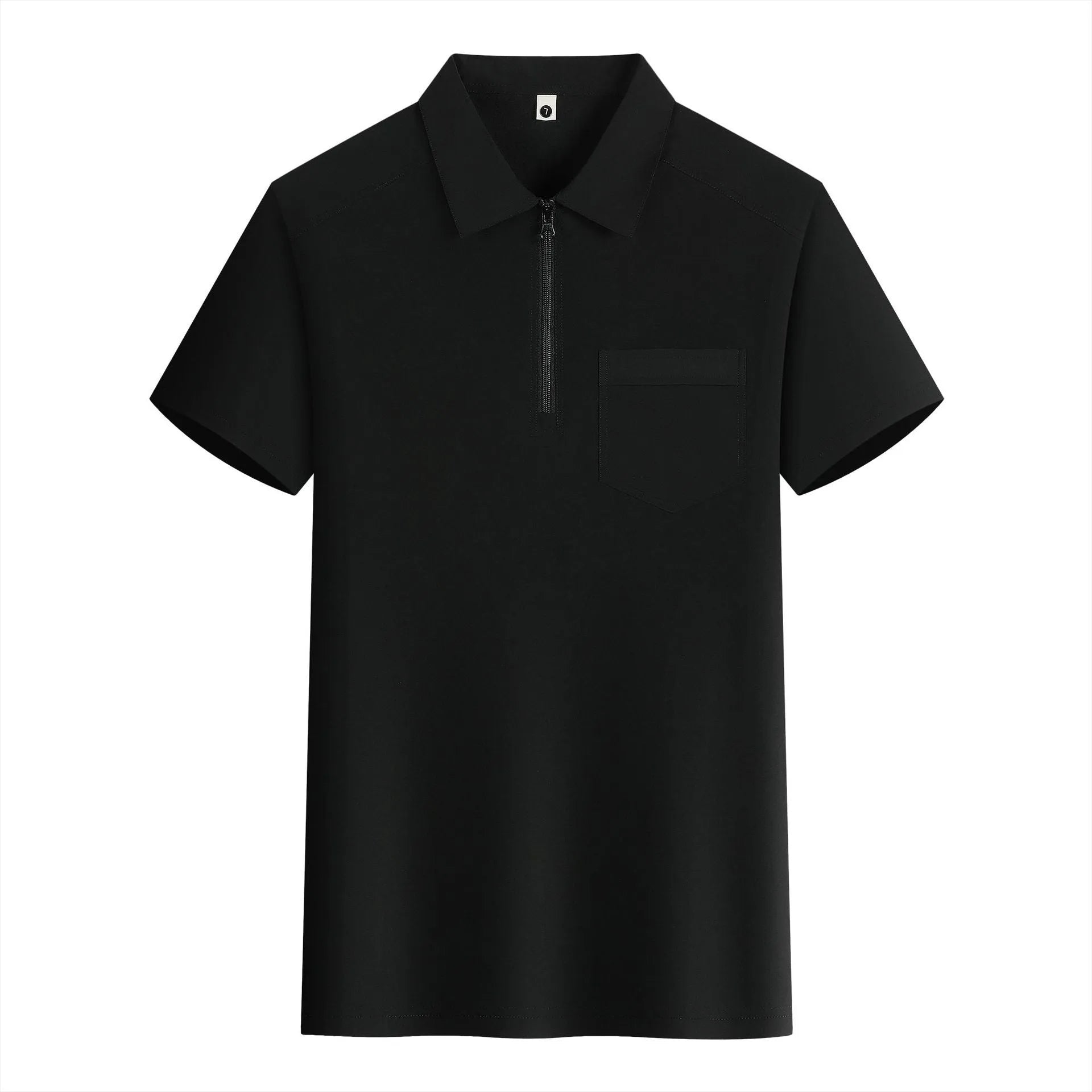 Short sleeve nylon promotional shirt with zippered pockets on the lapels, shown in Silver Fox Grey.