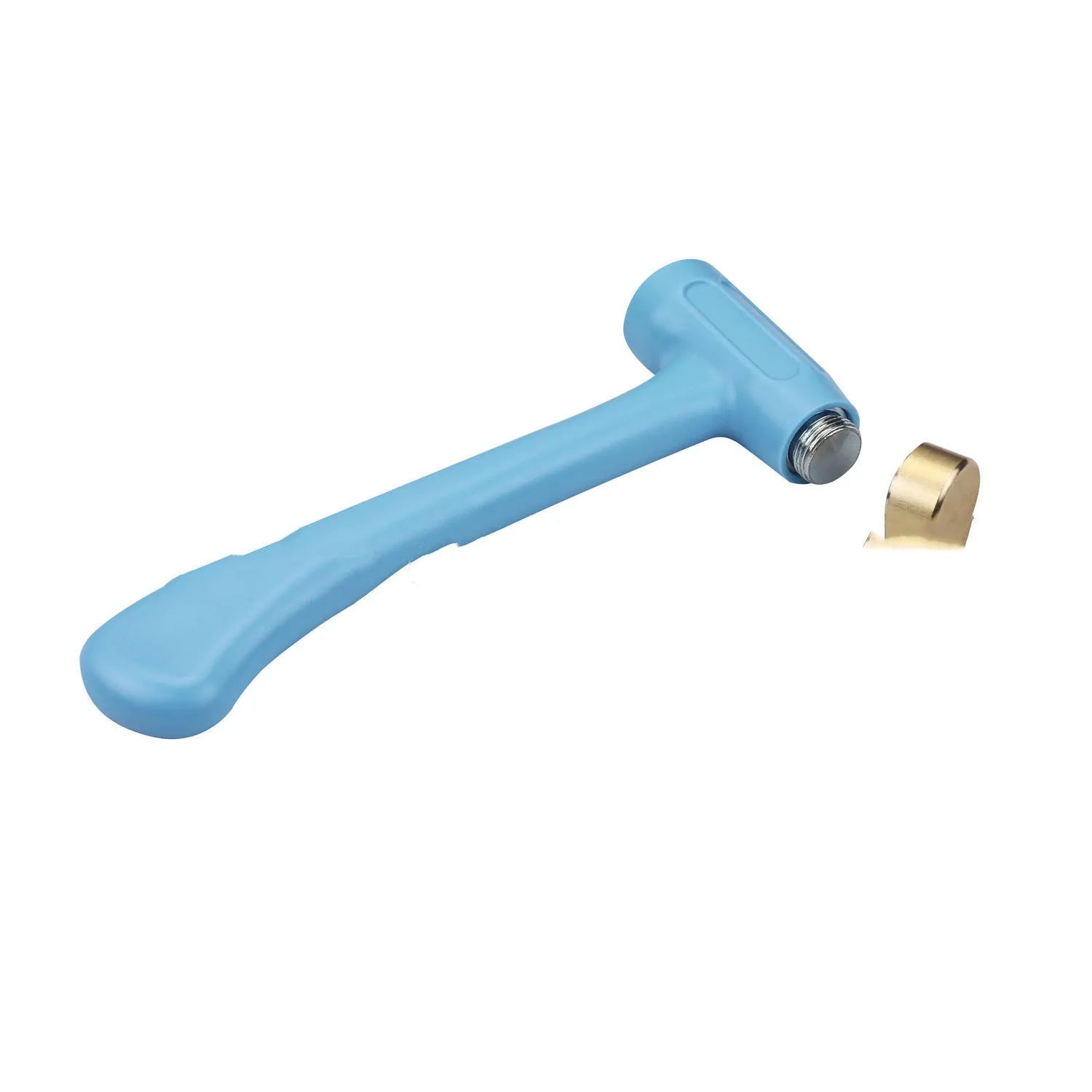 Blue copper head hammer with carbon steel body and plastic grip on handle