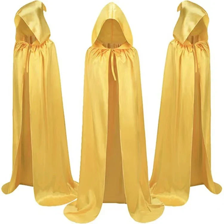 Premium Halloween Wizard Cloak for Kids - Elegant Hooded Cape in Black, Gold, and Purple