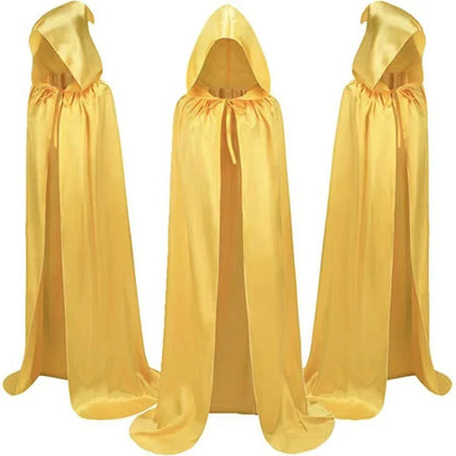 Premium Halloween Wizard Cloak for Kids - Elegant Hooded Cape in Black, Gold, and Purple