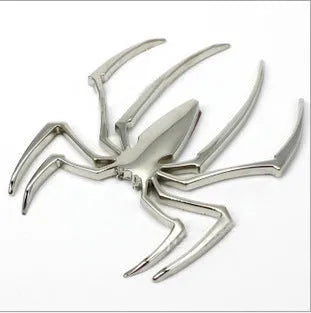 Gold zinc alloy metal bumper sticker with 3D embossed spider design