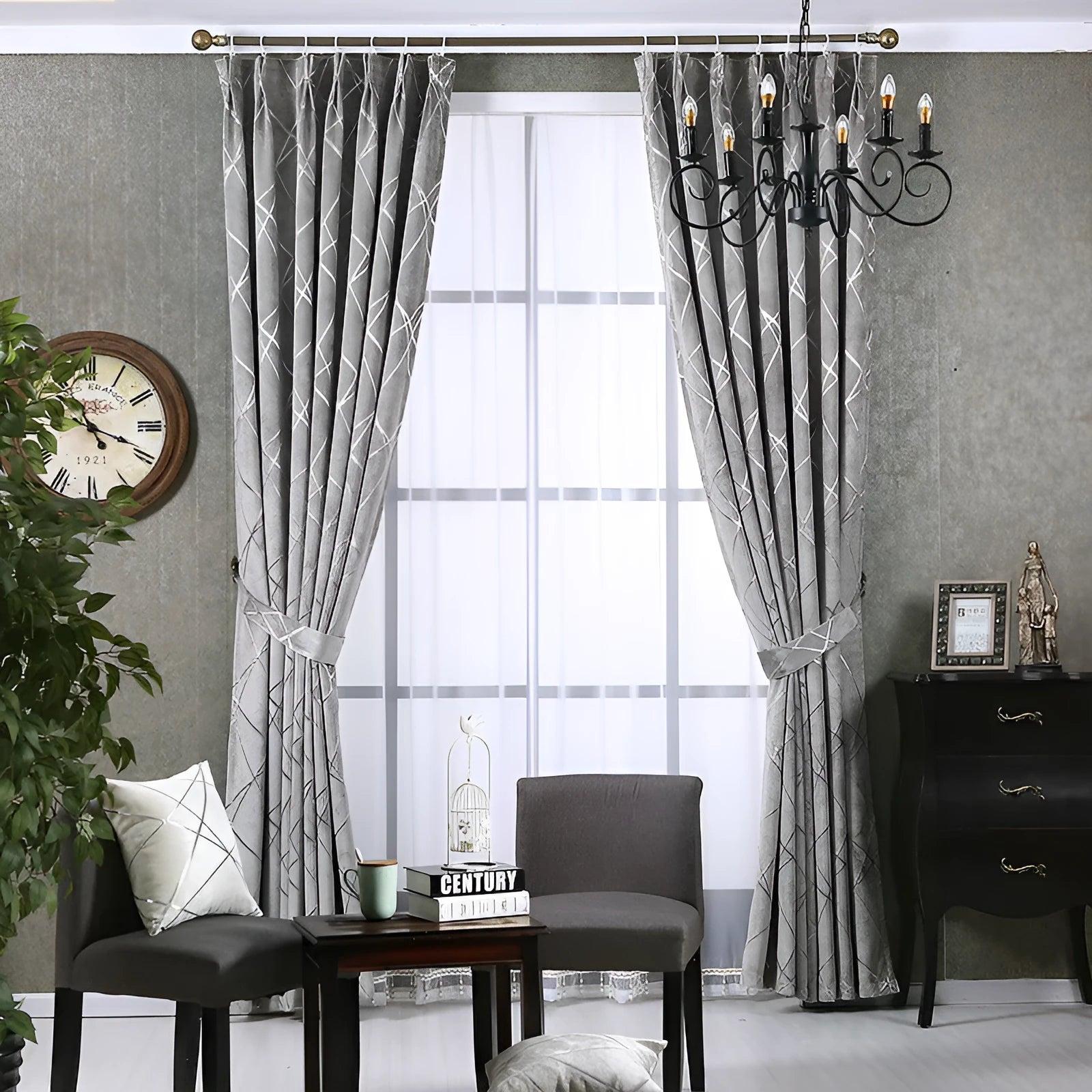 Chenille blackout curtain panel in neutral colour with modern minimalist design