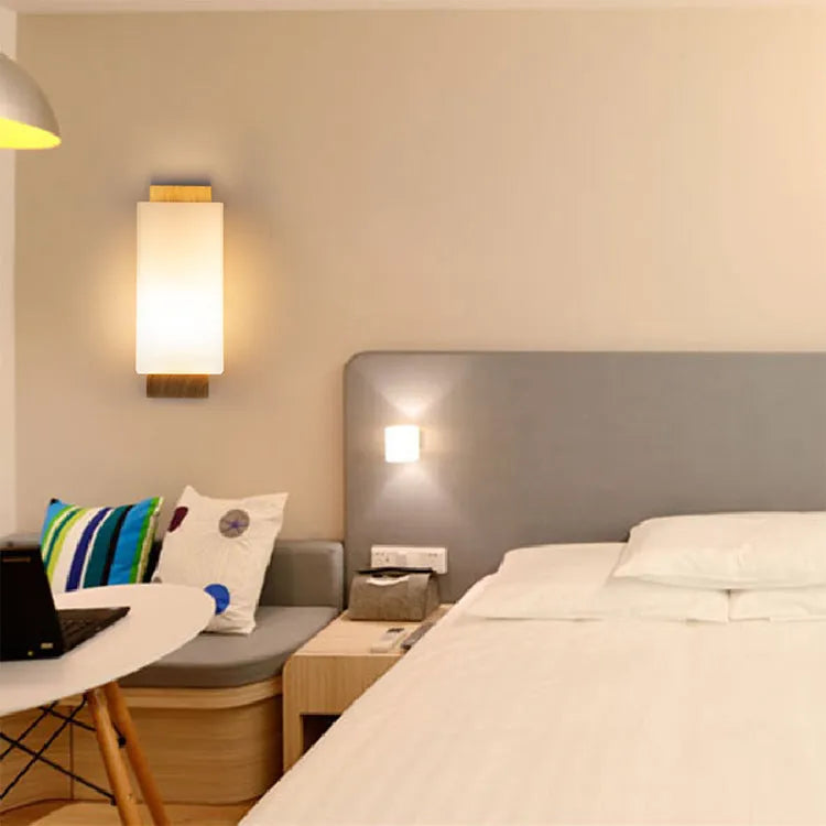 Creative Japanese bedside solid wood wall lamp in style 5024 with 12W bulb