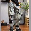 Slightly pulled doodle hand drawn dirty gradual change black to grey low waist jeans