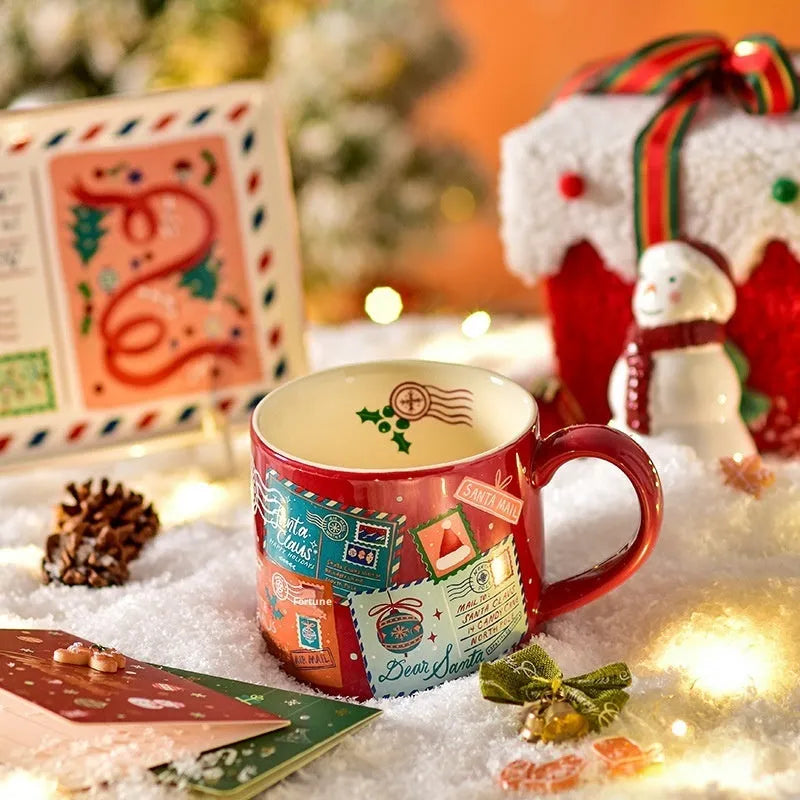 Ceramic winter gift mug with 400ml capacity, cylindrical shape, 9x10cm