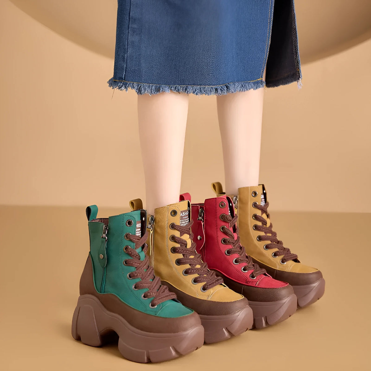 Women's retro small casual short boots in two-layer cowhide with wedge heel and elastic band, sizes 34-39