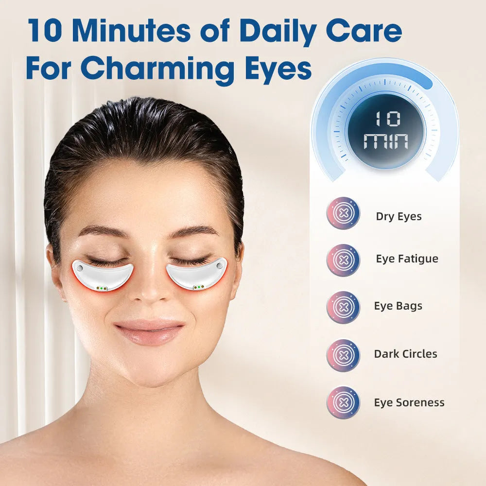 White wireless red light EMS eye and face massager device for dark circles and facial treatment