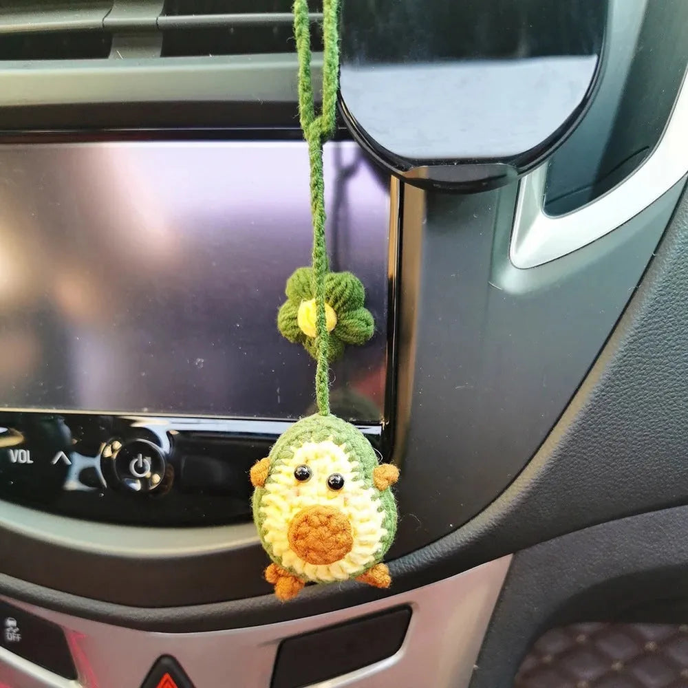 Handmade crocheted avocado rainbow flower car pendant ornament for vehicle interior decoration
