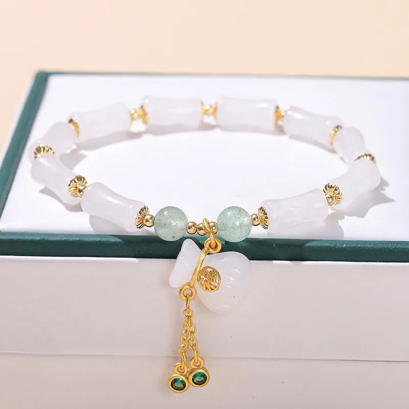 Green natural crystal jade bead Chinese-style bracelet for women with manual processing