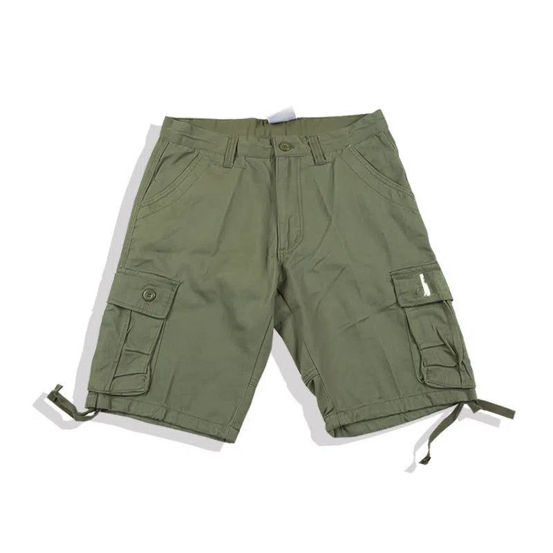 Retro Japanese double-layer waistband cotton casual trousers for men in Army Green colour