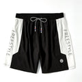 Men's loose five-point beach pants in black polyester with nylon lining, quick-dry for swimming and wading