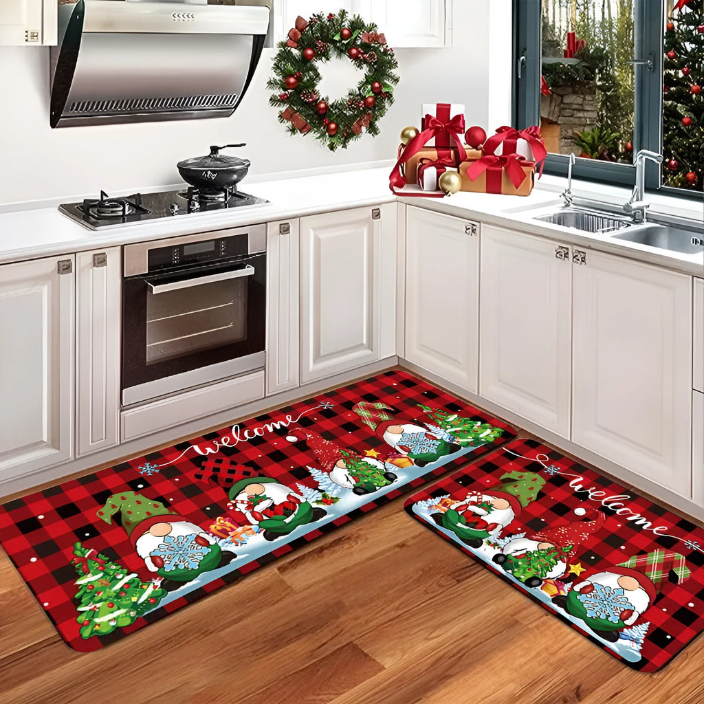 Festive Christmas decorative door mat in printed polyester fibre, 40cm x 60cm, with seasonal pattern and square shape