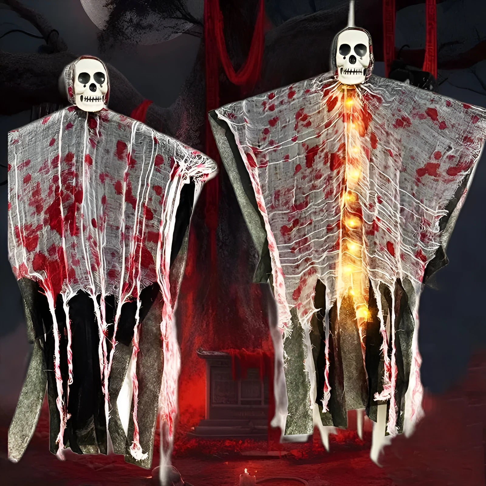 Blood-dyed luminous plastic skull hanging ghost Halloween decoration with glow-in-the-dark feature