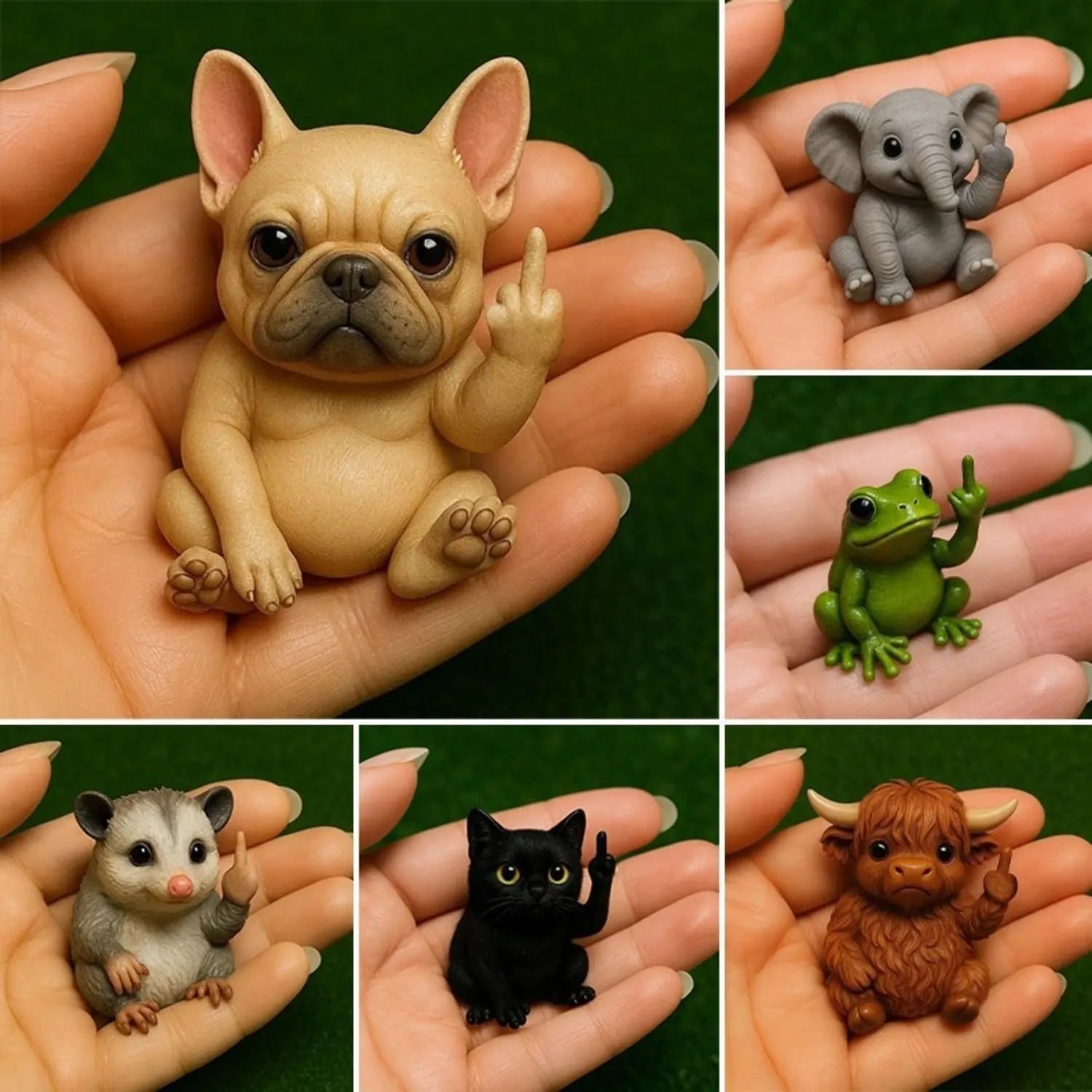 Mini resin animal middle finger doll ornament in dog, cat, elephant, or other animal styles
