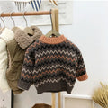 Korean style children's wool sweater in brown colour with long sleeves on hanger