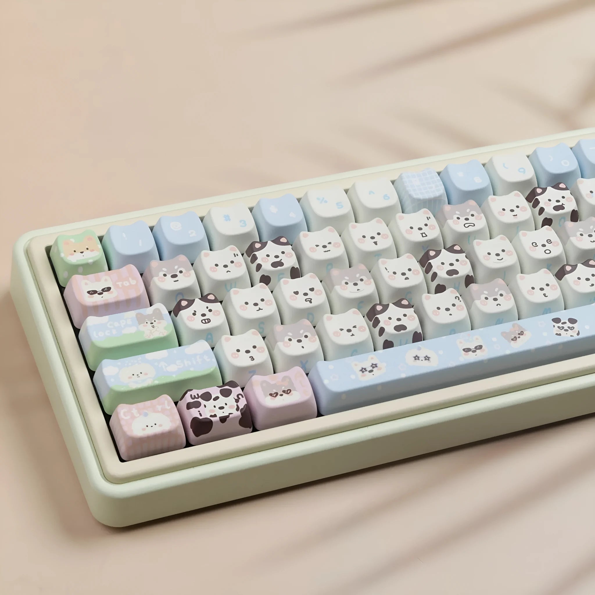 Cat and dog design PBT sublimation keycap set for mechanical keyboards showing colourful artwork