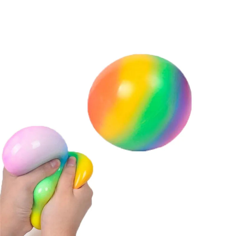 Rainbow decompression ball made of TPR with rainbow beads inside, measuring 6cm x 6cm x 6cm