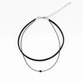 Retro leather rope double layer necklace with crystal beads and stainless steel buckle