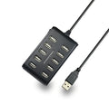 10-port USB 2.0 hub with double-row layout and working indicator light, 5V 500mA