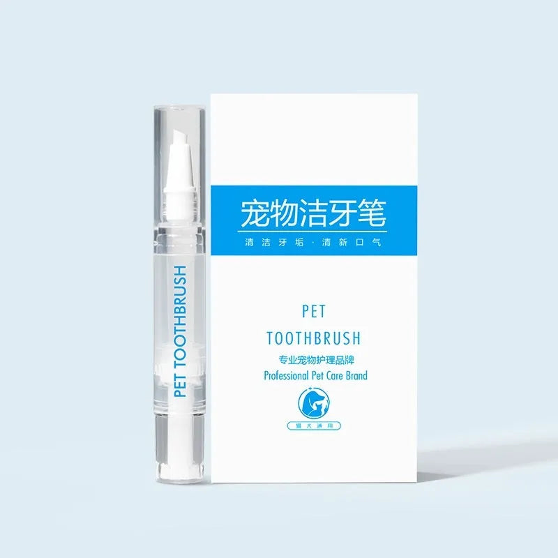 Plastic dog toothbrush pen with integrated toothpaste for canine dental care and breath freshening