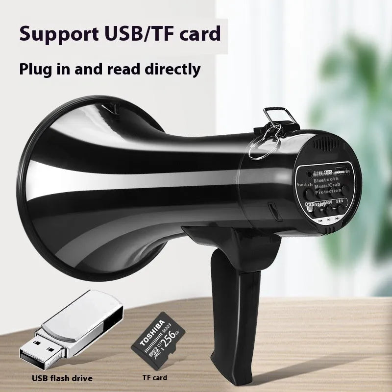 High-power handheld sales speaker with built-in microphone, USB port, and button controls
