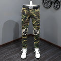 Men's camouflage broken hole jeans mid waist cotton trousers
