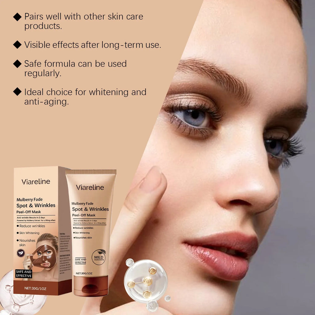 Single 30g facial mask for wrinkles with arbutin and hyaluronic acid ingredients.