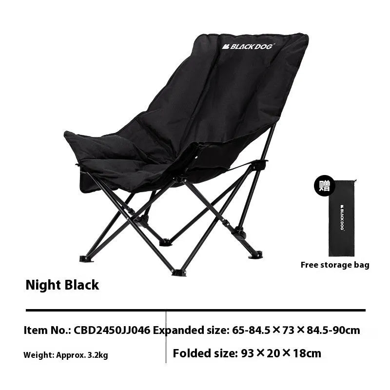 Night black Oxford cloth portable folding moon chair for camping and outdoor use