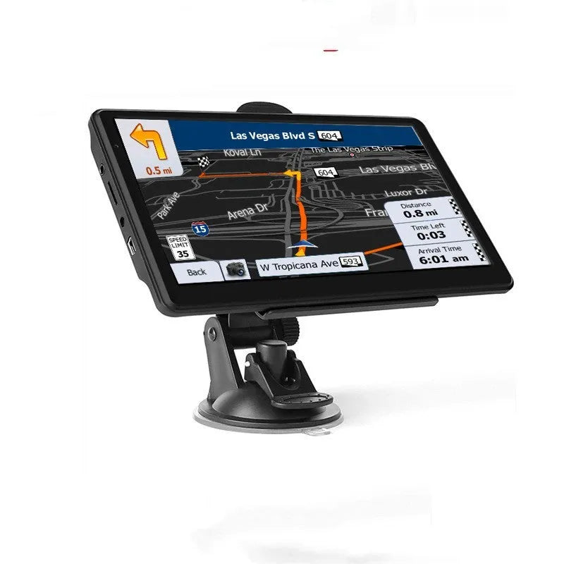 7 inch car GPS navigation device with HD touch screen displayed in vehicle mounting bracket
