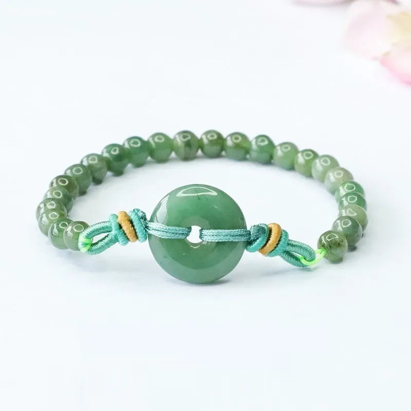 Oil green emerald jade bracelet with safety buckle and 6mm star beads
