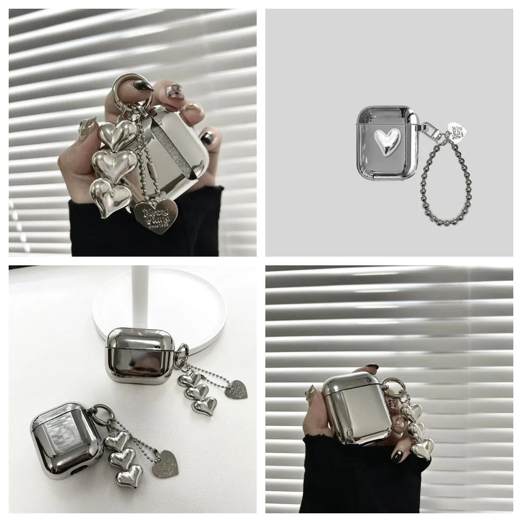 Electroplated solid colour heart pendant headphone case with chain for iPhone models