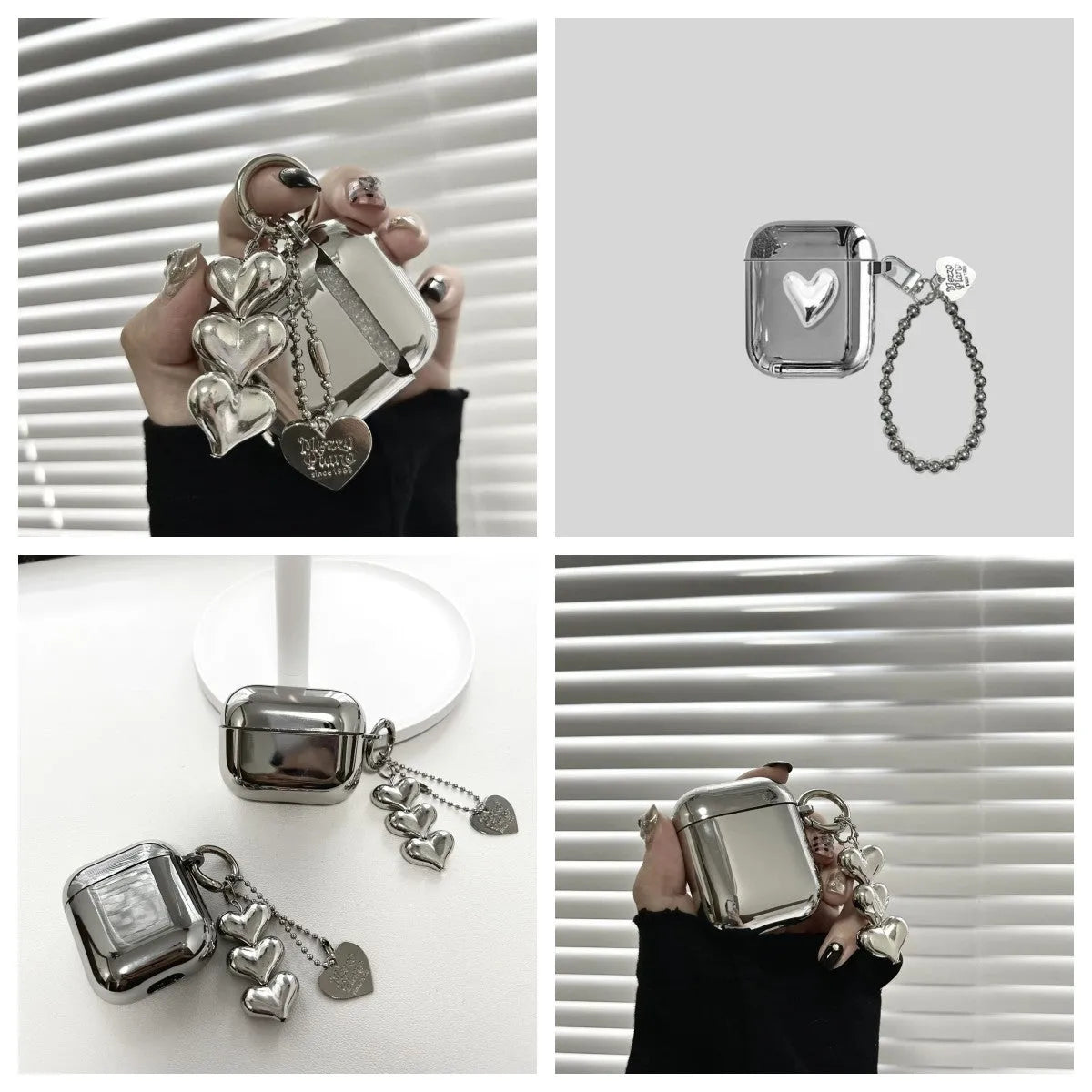 Electroplated solid colour heart pendant headphone case with chain for iPhone models