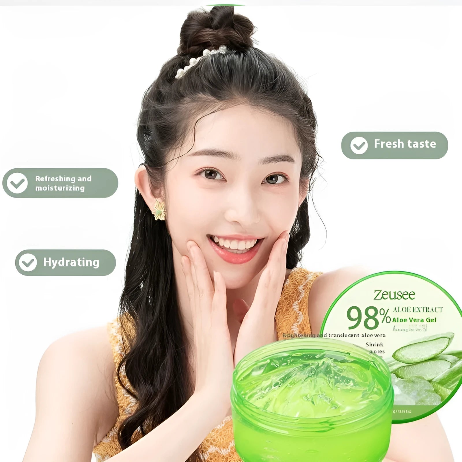 300g jar of 98% aloe vera gel for facial moisturising and acne control with spoon