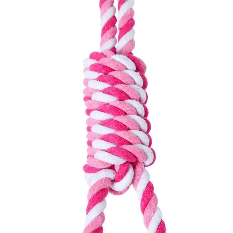 38cm long cotton string dog toy in red and white or blue and white colours for medium large breeds