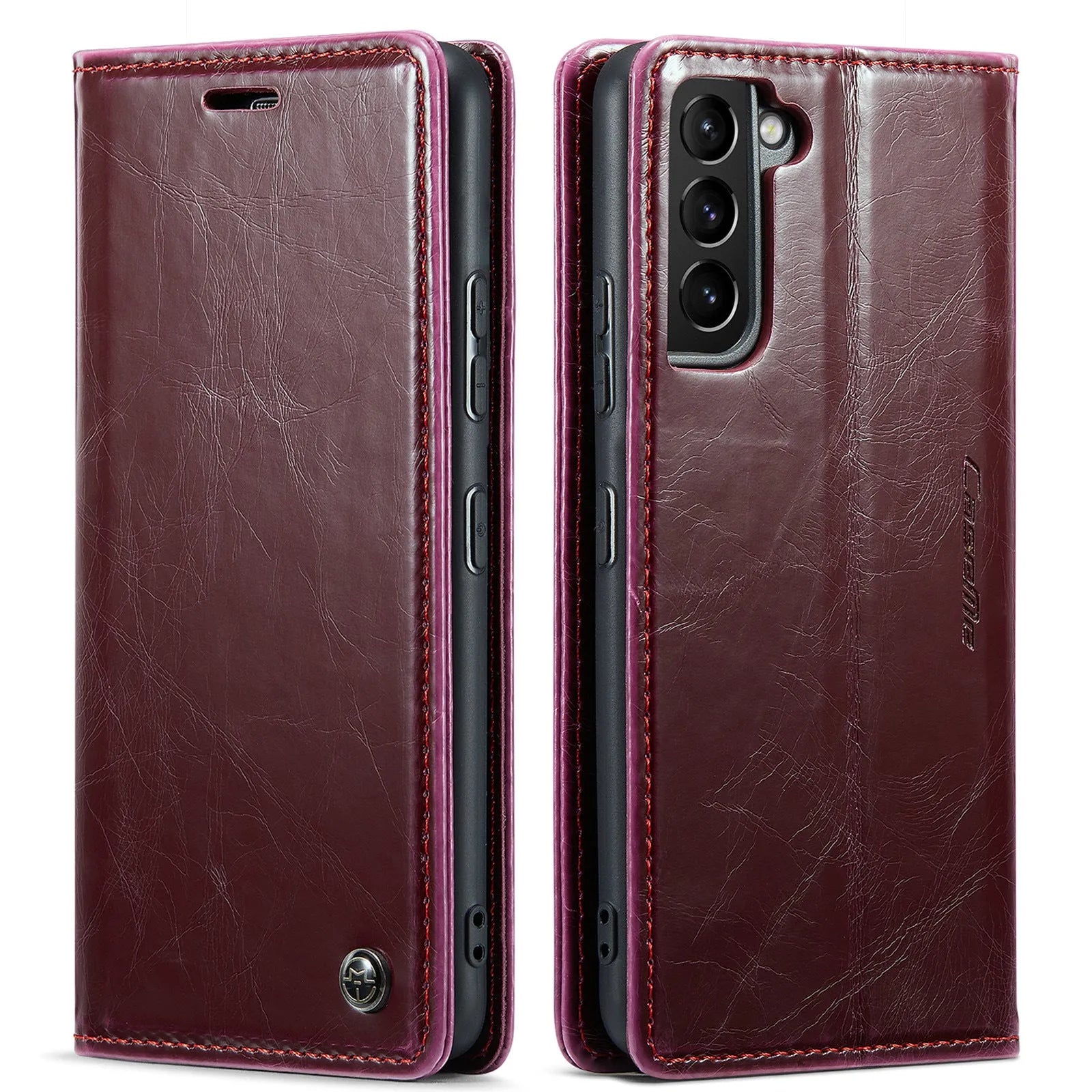 Samsung A55 black PC leather card flip phone case with magnetic closure and stand