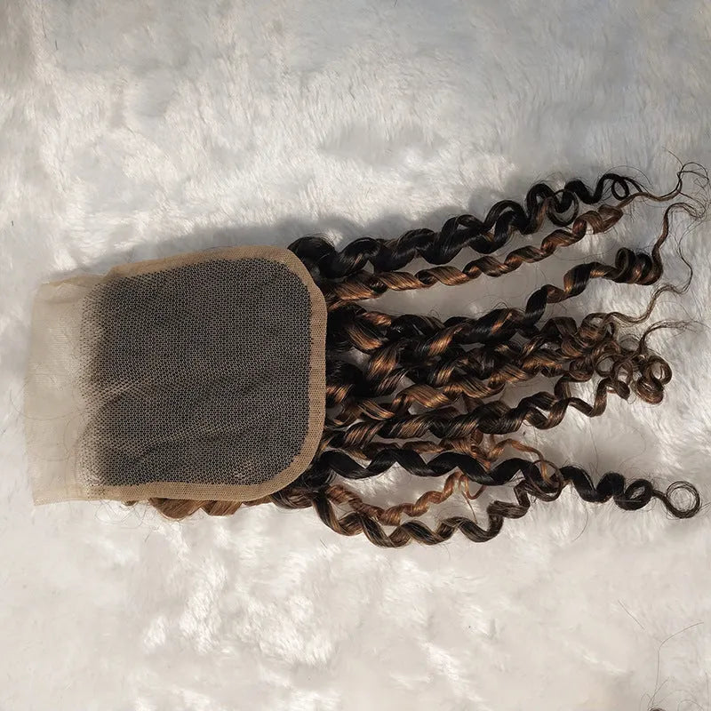 Brazilian real hair lace wig in piano colour with short Qi bangs on a mannequin head