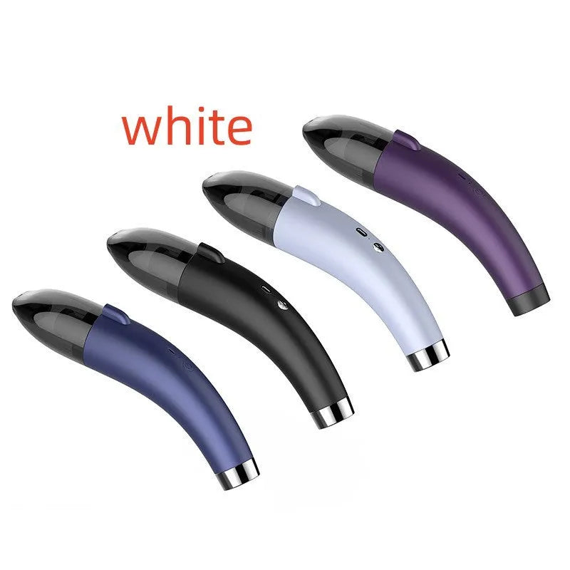 Handheld wireless car vacuum cleaner in black, with USB charging cable.