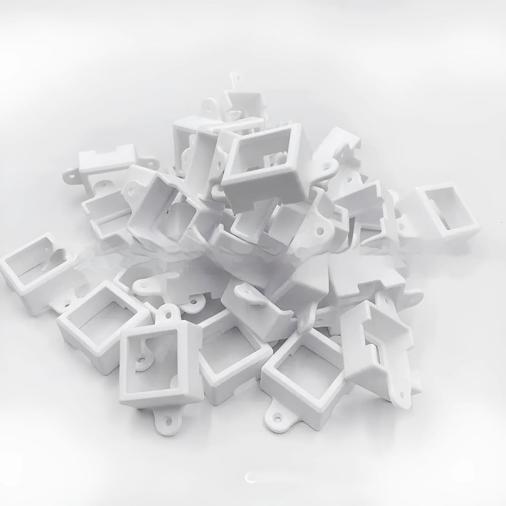 White plastic protective cover for LED light bracket, dimensions 1.7cm by 6cm.