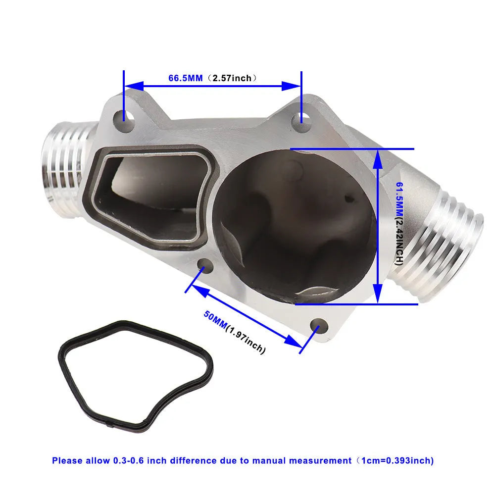 Silver aluminium thermostat housing cover with gasket for BMW engine cooling T-STAT replacement